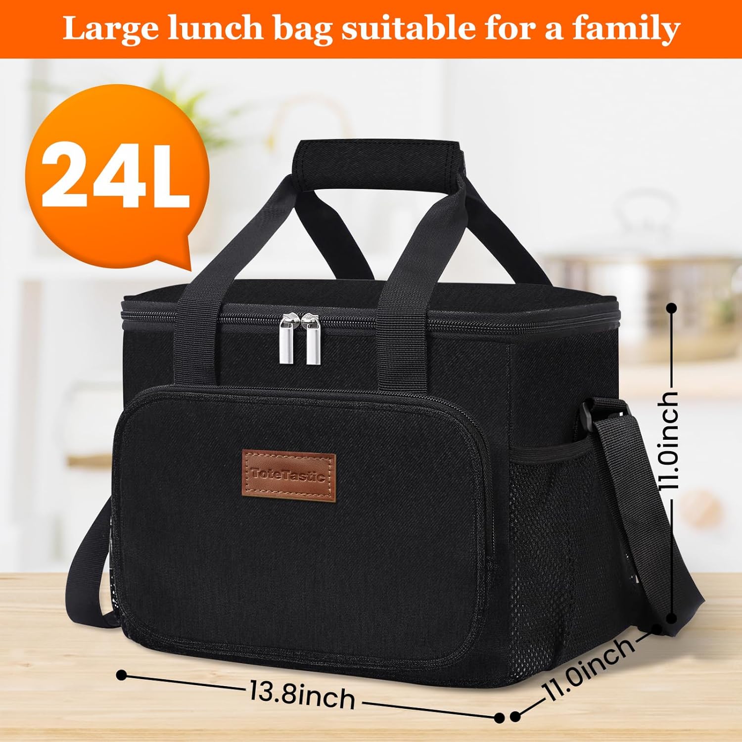 Lonchera reutilizable aislada para mujereshombres, bolsa de almuerzo a prueba de fugas con correa ajustable para el hombro, bolsillo frontal con
