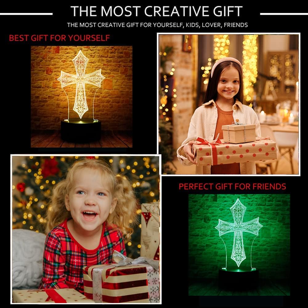 Lámpara de mesa con luz LED 3D de cruz de Cristo Jesús con control remoto, 7 colores, luz nocturna, cumpleaños, Navidad, Pascua, regalo cristiano