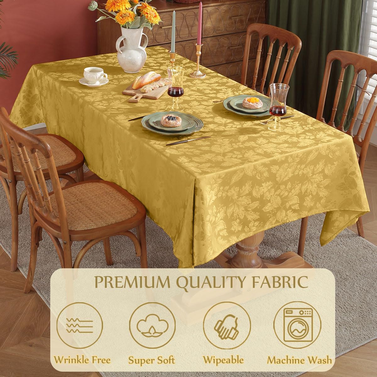 SASTYBALE Mantel rectangular de jacquard con hojas de arce a prueba de derrames, resistente a las arrugas, para otoño, cosecha, Acción de Gracias,