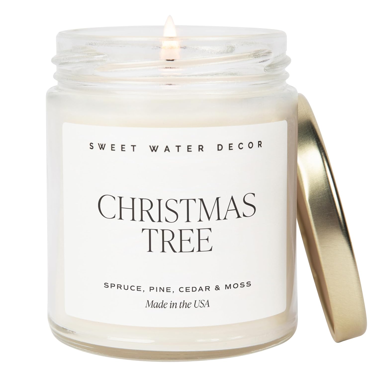 Sweet Water Decor Christmas Tree Candle  Pine Needles, Cedarwood, Cypress, and Evergreen Soy Holiday Scented Candles for Home  9oz Clear Jar Candle,