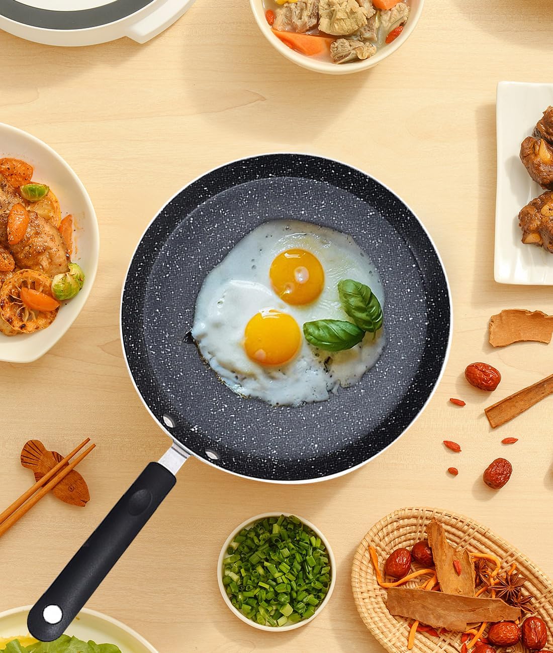 Goldmeet Sartén para tortillas, sartén antiadherente de 8 pulgadas con asa, sartén fácil de limpiar, sartén de aluminio para huevos, herramienta de