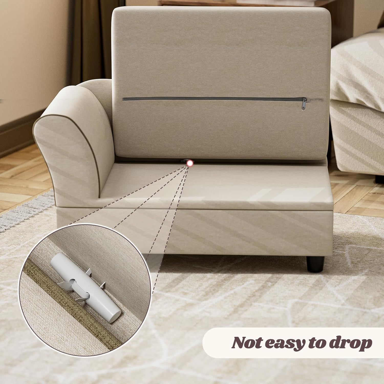 Sofá para mascotas, cómodo sofá de tela de lino para perros con caja de almacenamiento extraíble y lavable, sofá cama para perros pequeños y