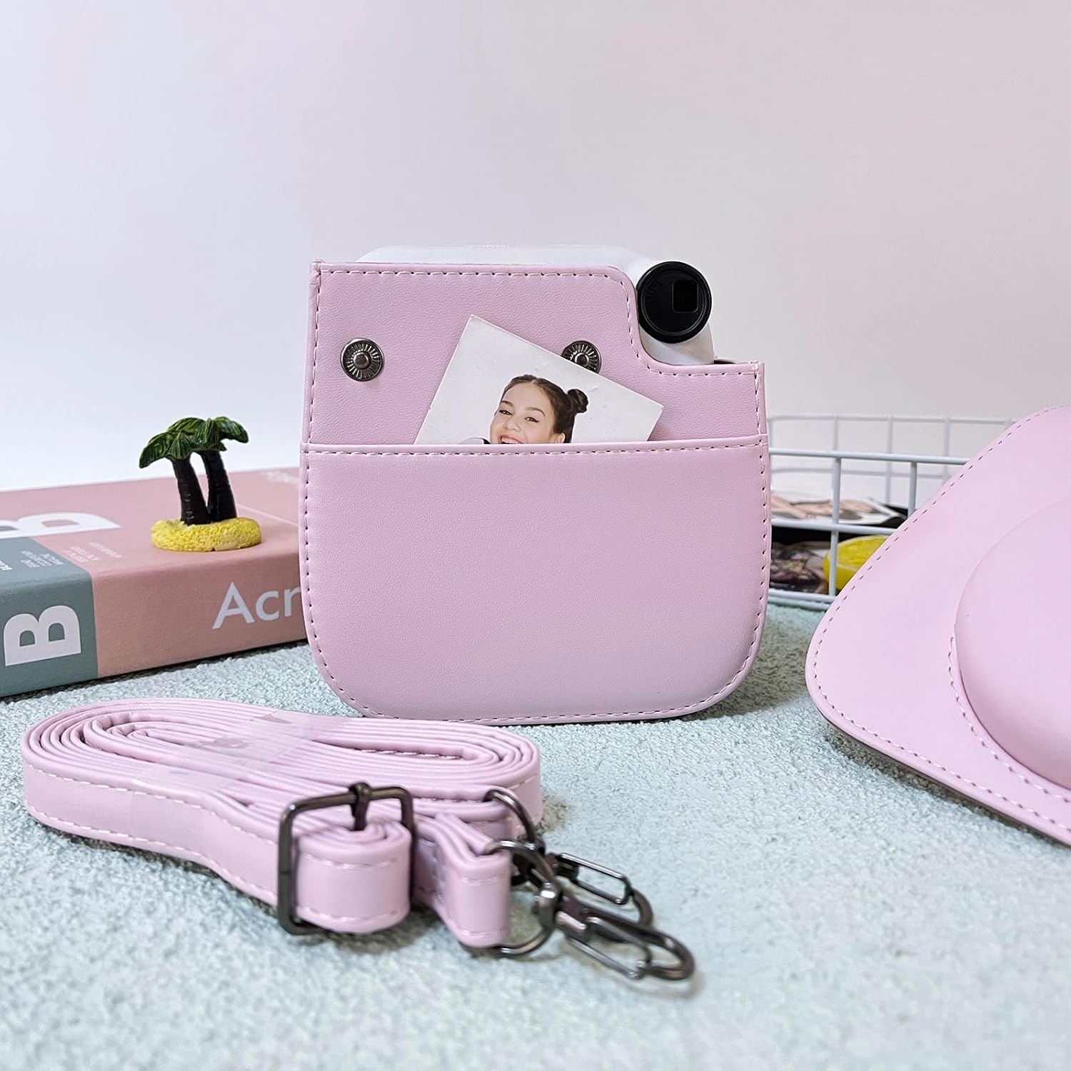 Funda para cámara instantánea compatible con Fujifilm Instax Mini 12 11 9 bolsa de piel sintética con bolsillo y correa de hombro ajustable