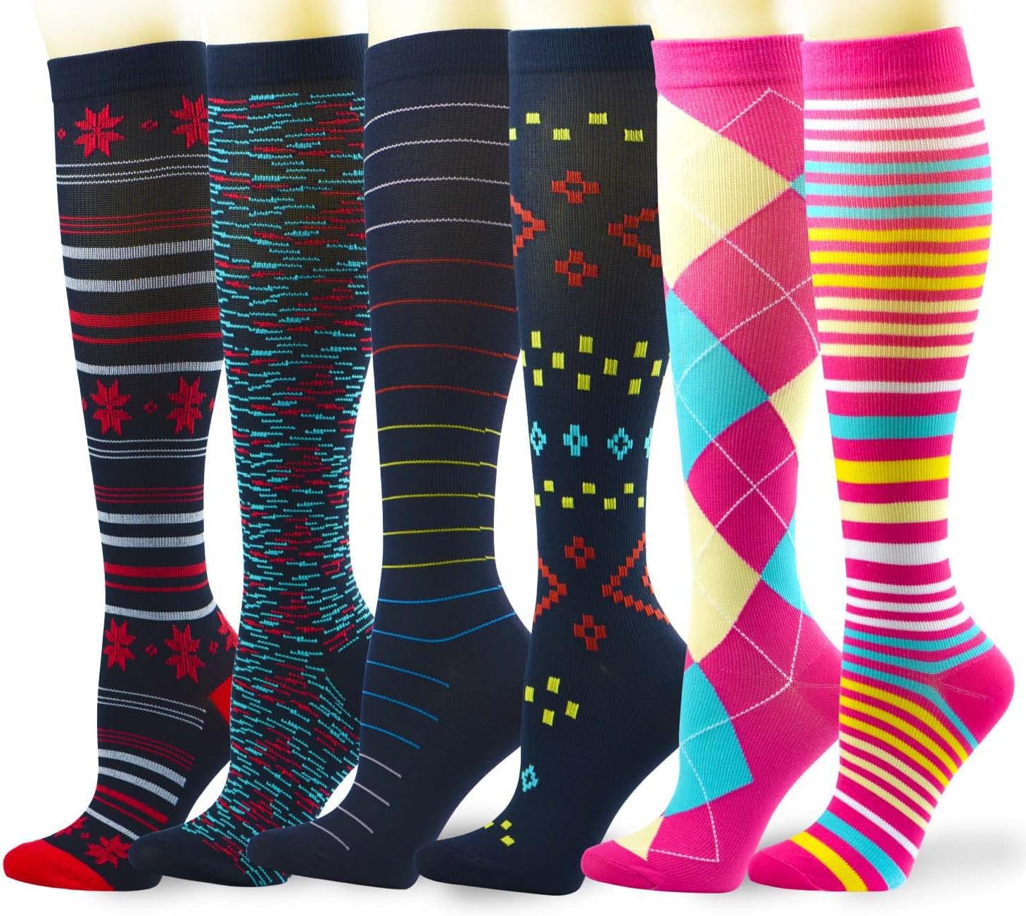 Lavencious Calcetines de compresión 6 pares de 8-15 mmHg para mujer talla de zapato 6-10, tamaño de calcetín 9-11, 6 pares