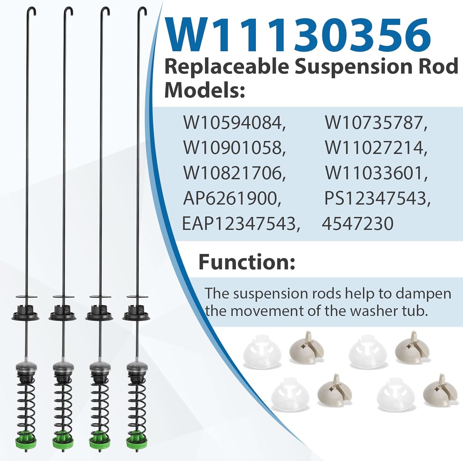 W11130356 Varilla de suspensión compatible con lavadora Whirlpool Maytag Kenmore 7MWTW8500EC0, 7MWTW8500EC1, WTW8000DW0, 7MMVWB835EW0, 7MMVWB855EC0,