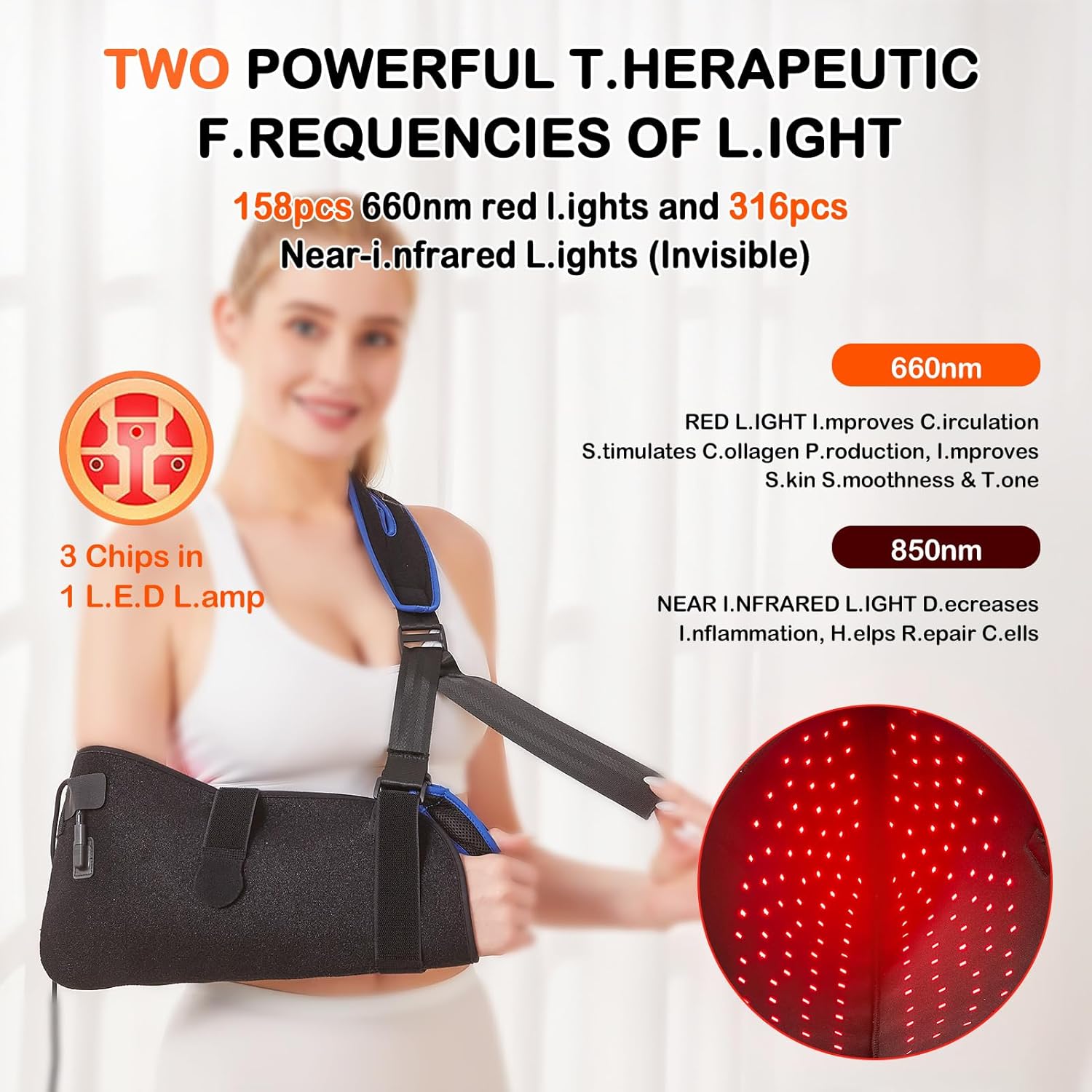 JOBYNA Terapia de luz roja e infrarroja para codo, 316 unidades de infrarrojos cercanos de 158 nm y 220 unidades de 660 nm dispositivo de terapia de
