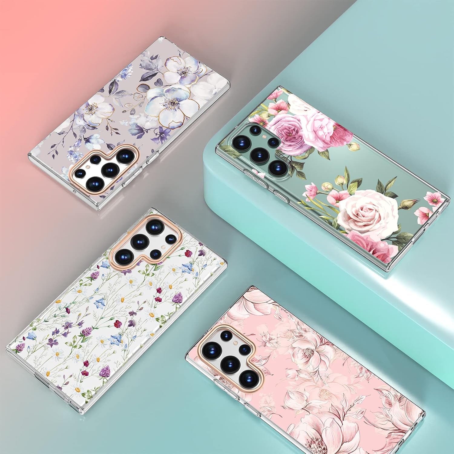 MILPROX Funda compatible con Samsung Galaxy S23 Ultra Flower, bonito diseño de funda para niñas y mujeres, a prueba de golpes, patrón floral, parte