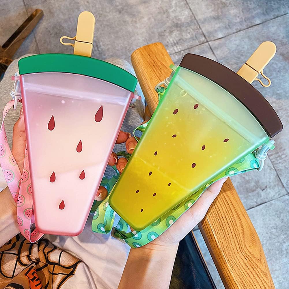 1 botella de agua de helado con correa, bolsa kawaii, barra de hielo, transparente, a prueba de fugas, vaso de plástico para bebidas para camping,