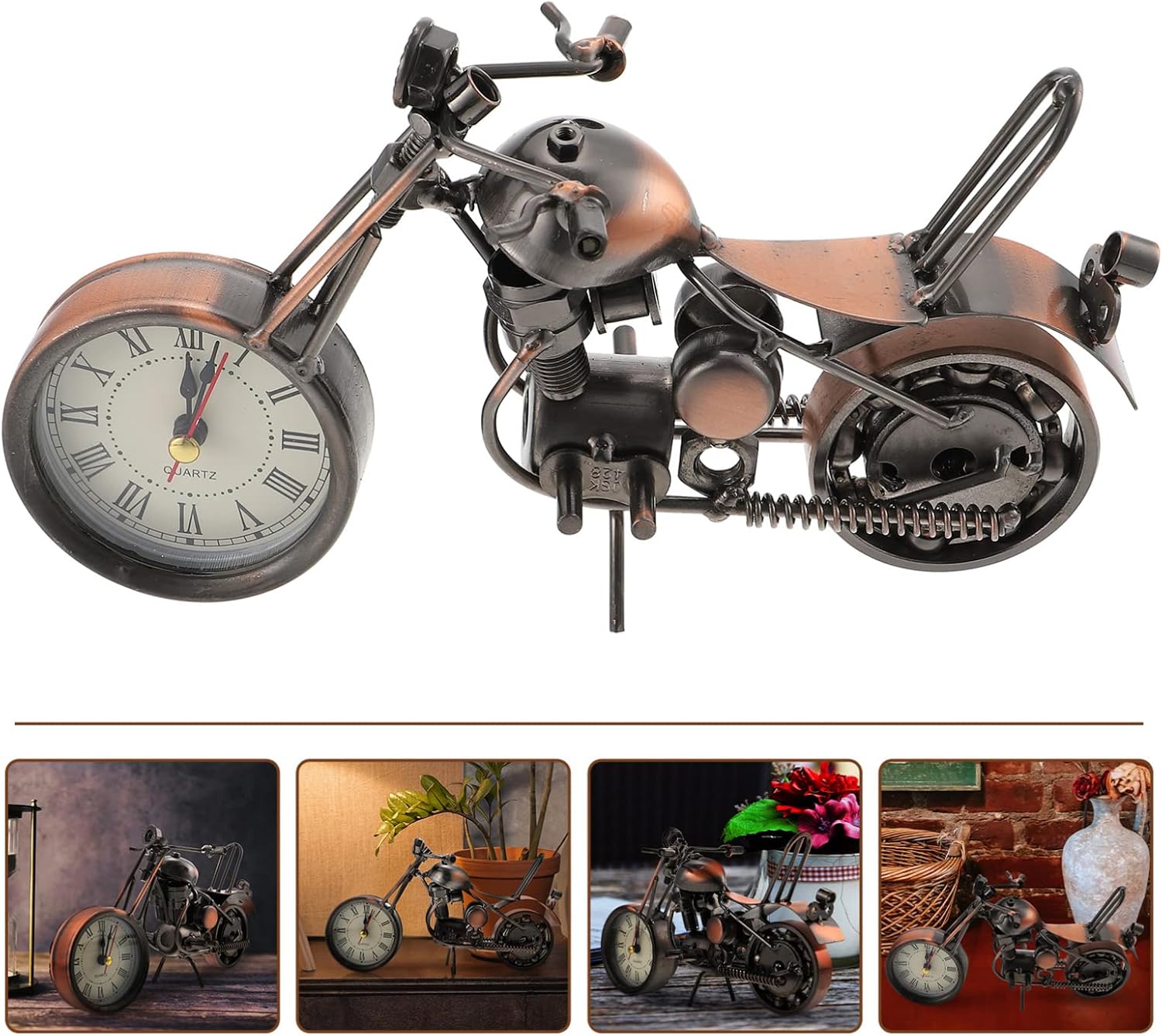 FOMIYES Decoración de la motocicleta Figura de la motocicleta reloj despertador de mesa Retro clásico hecho a mano de hierro forma de motocicleta