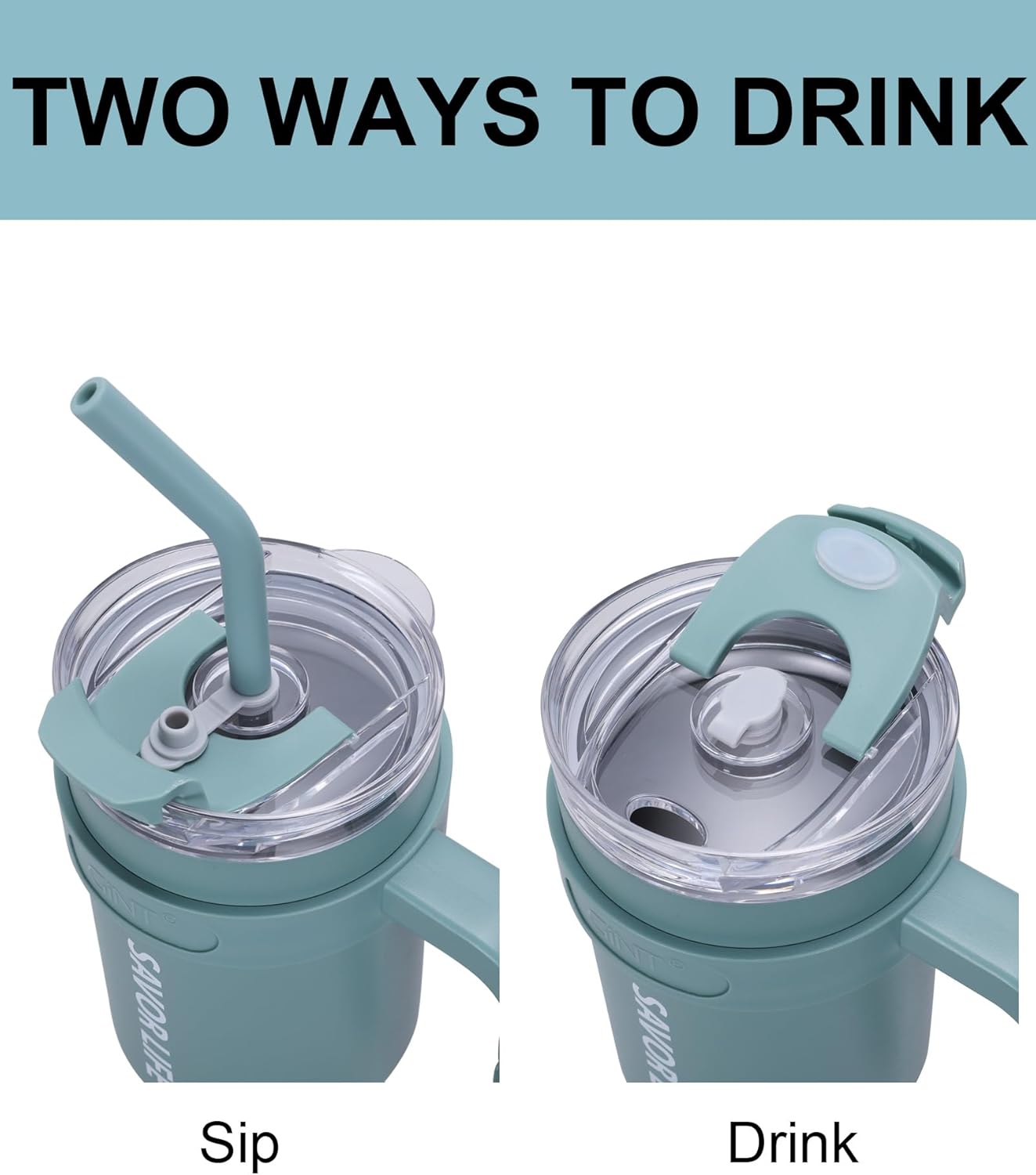 GiNT Vaso de 40 oz con asa, vaso aislado de acero inoxidable con tapa y pajilla, doble vacío a prueba de fugas, taza de café de viaje, color verde