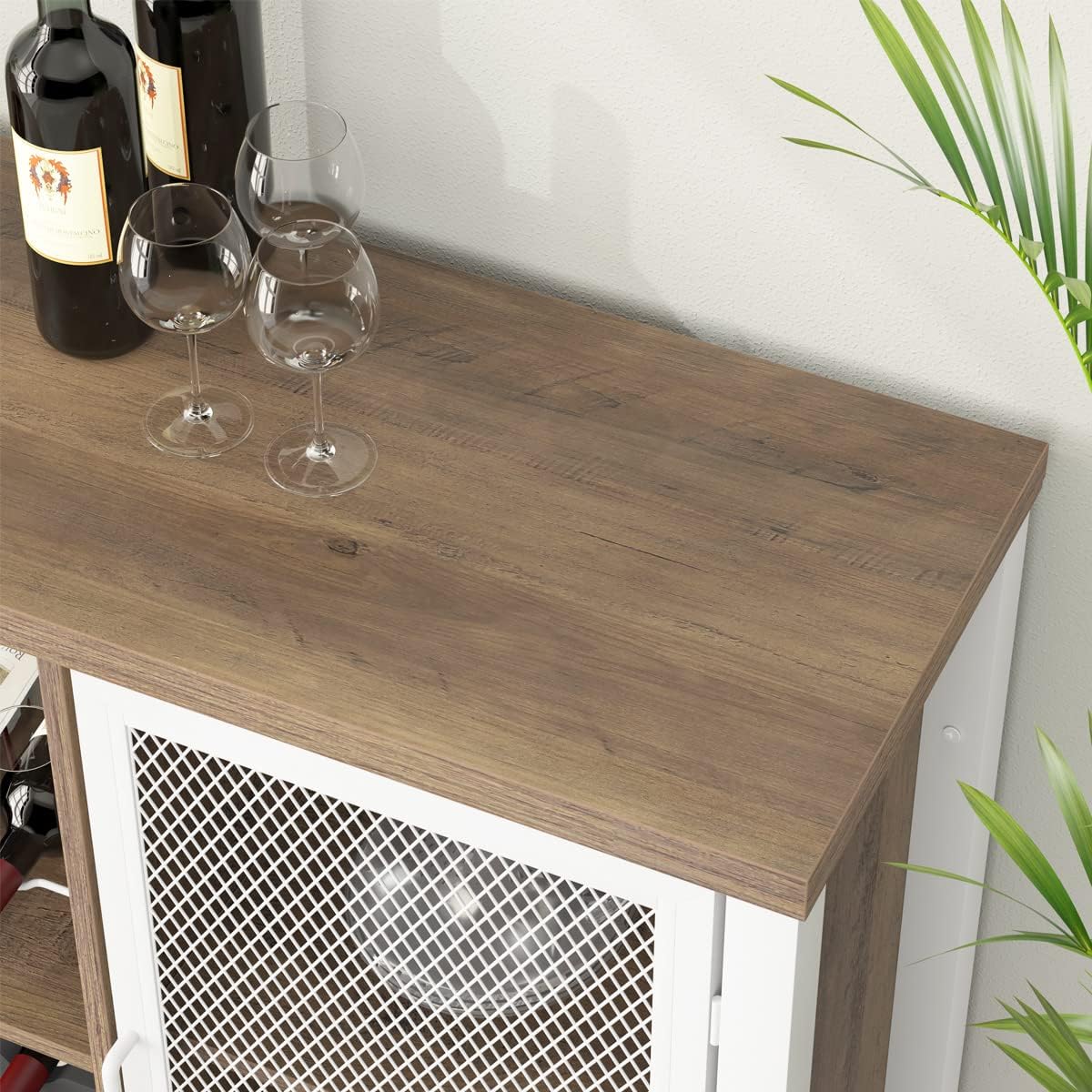 IBF Gabinete de bar de vino, gabinete de licor de granja para licor y vasos, aparador de buffet con estante de almacenamiento, soporte de madera