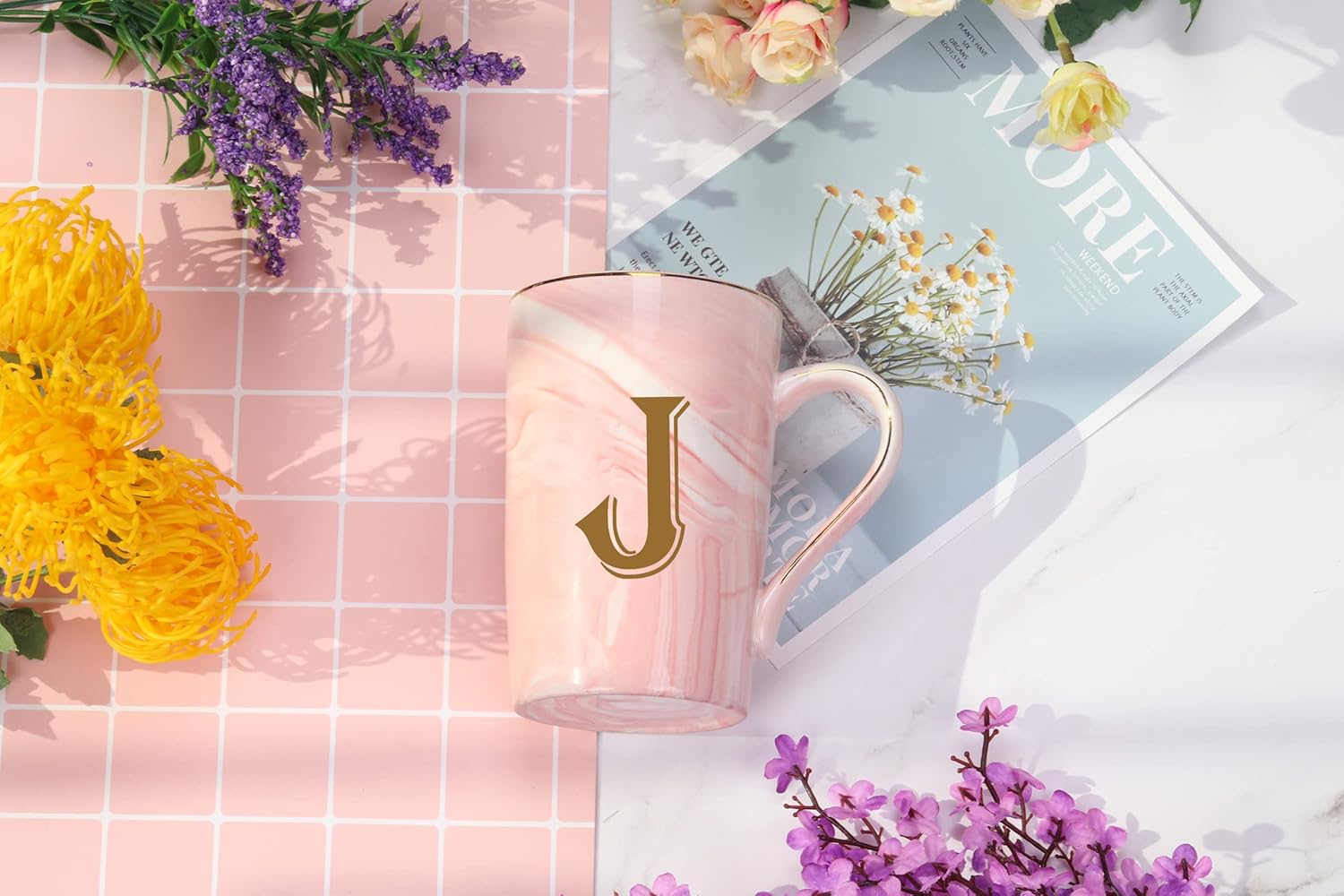 Letra J – Taza de café personalizada con inicial, taza de café personalizada con letra J, taza de café con letra para mujeres, regalos de despedida