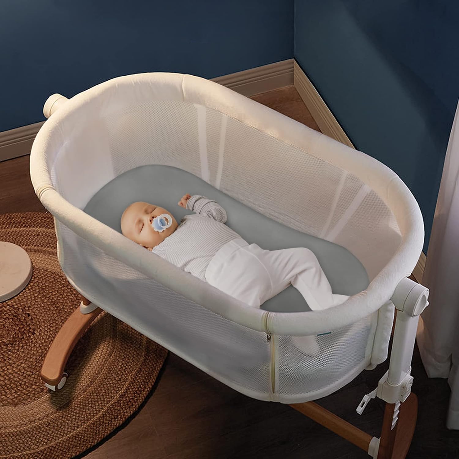 Juego de 4 sábanas ajustables de moisés para bebé niño y niña, juego de sábanas universales de microfibra suave para colchón rectangular ovalado y
