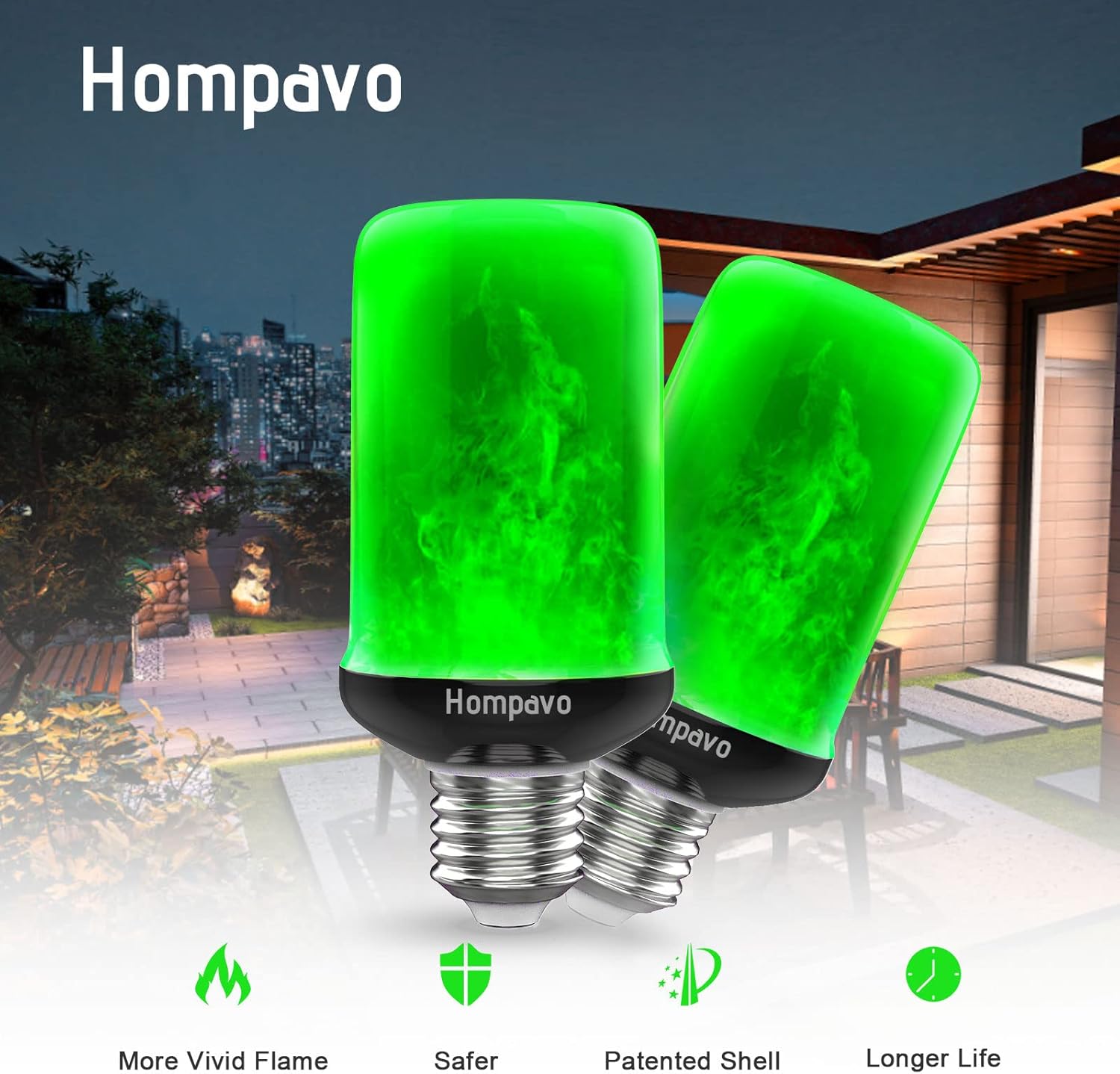 Hompavo Bombillas LED mejoradas para decoraciones de Navidad, bombillas verdes parpadeantes con efecto invertido, bombilla de llama base E26E27 para