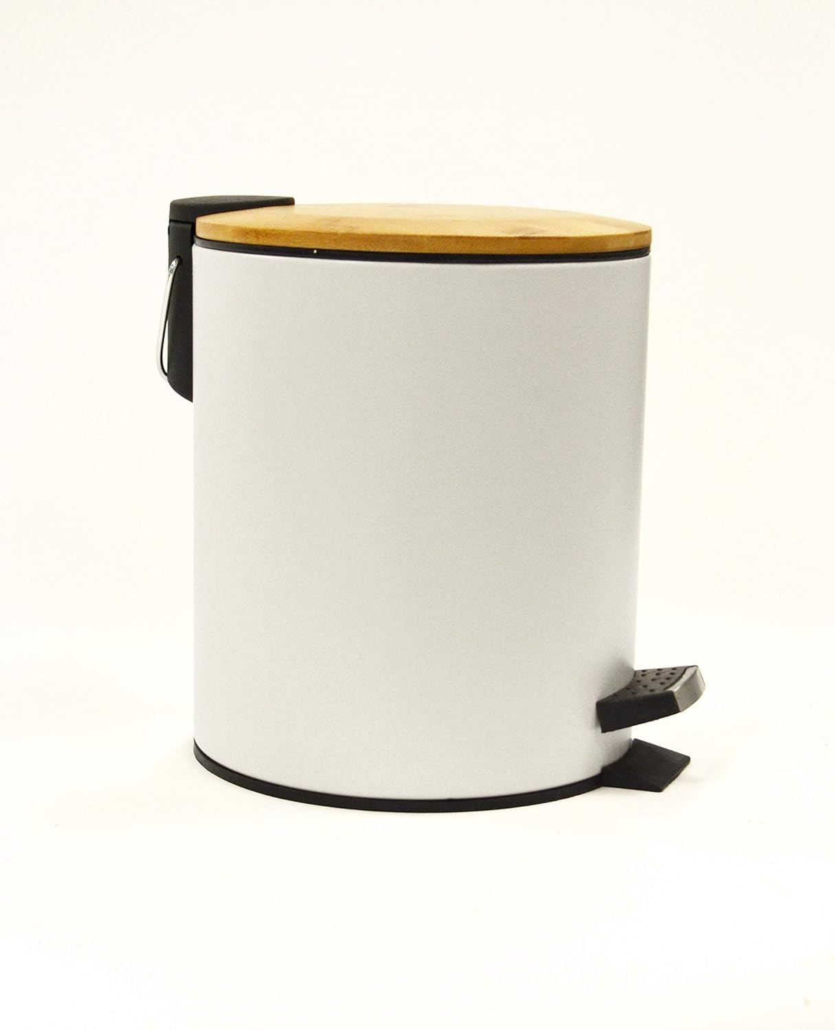 AQ Cubo de basura redondo de metal de 5 litros1.3 galones con forro extraíble y tapa de cierre suave, cubo de basura pequeño con pedal de basura