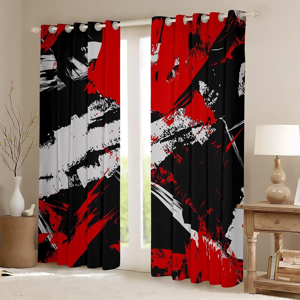 jejeloiu Cortinas geométricas abstractas de oscurecimiento para niños, cortinas geométricas para dormitorio, cortinas opacas modernas, ligeras, arte
