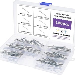 OCR Remaches ciegos de aluminio, 180 unidades, 6 tamaños, remaches de extracción de núcleo, remaches decorativos de acero, mandril, clavos, cúpula OCR Remaches ciegos de aluminio, 180 unidades, 6 tamaños, remaches de extracción de núcleo, remaches decorativos de acero, mandril, clavos, cúpula