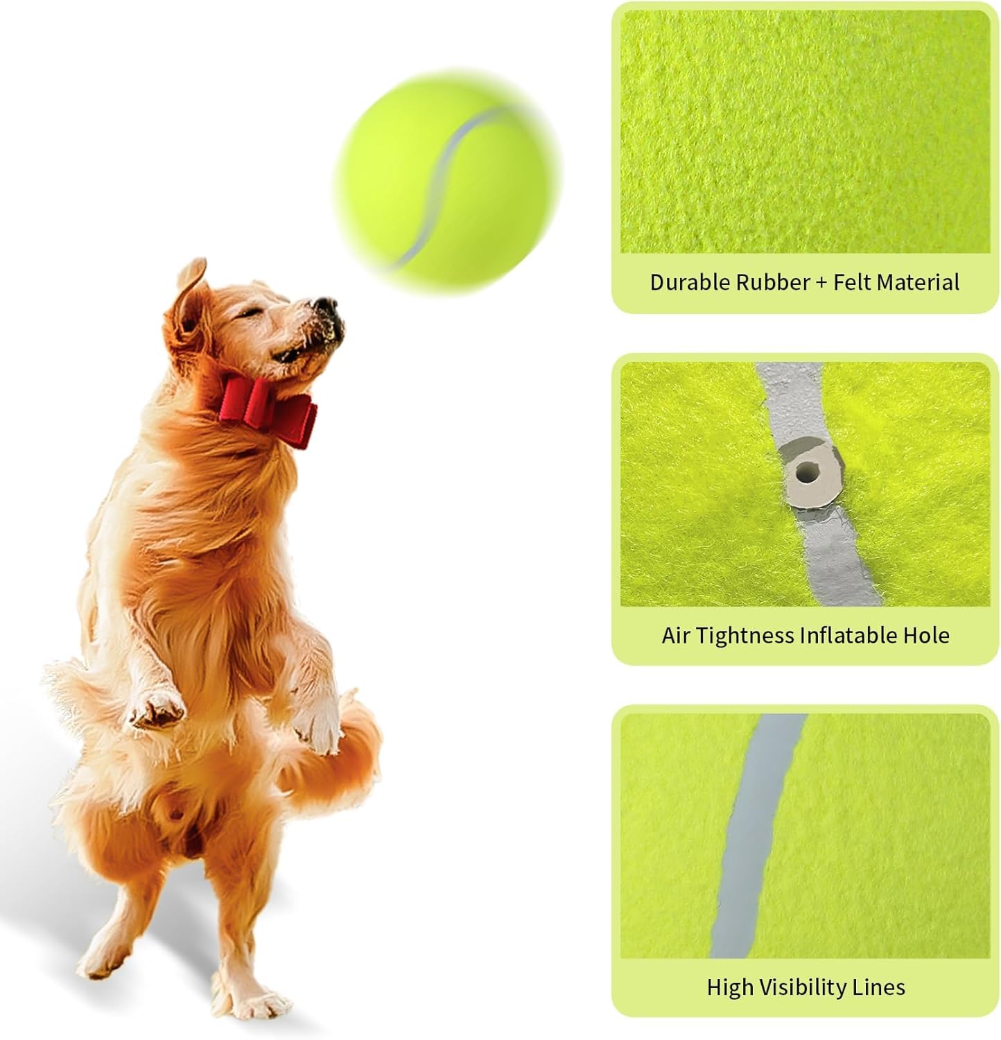 susu & wuwu Pelota de tenis gigante para perros, pelota de tenis grande amarilla para perro, regalo de cumpleaños, pelotas de juguete para mascotas
