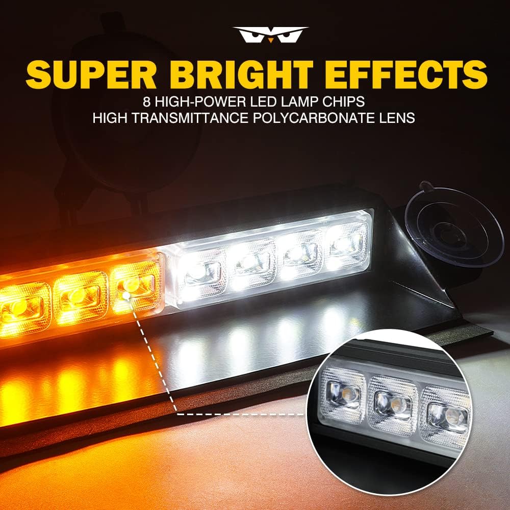 LUMENIX Luces estroboscópicas de emergencia para salpicadero, cubierta de parabrisas, color blanco ámbar, barra de luz de advertencia de peligro de