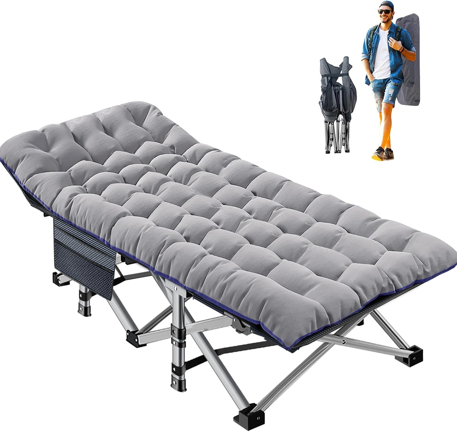 ABORON Catres plegables de campamento para adultos, catre de carga de doble capa 1200D 500lb para dormir, cama de invitados resistente con bolsa de