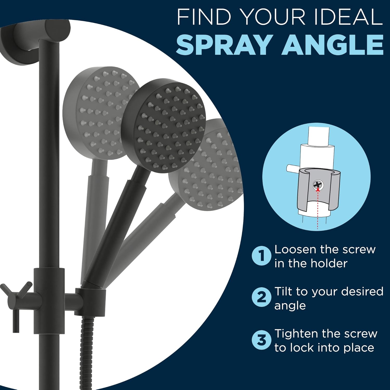 Barra deslizante de ducha de metal de 27.5 pulgadas para cabezales de ducha de mano, negro mate, cabezal de ducha de altura ajustable con sistema de
