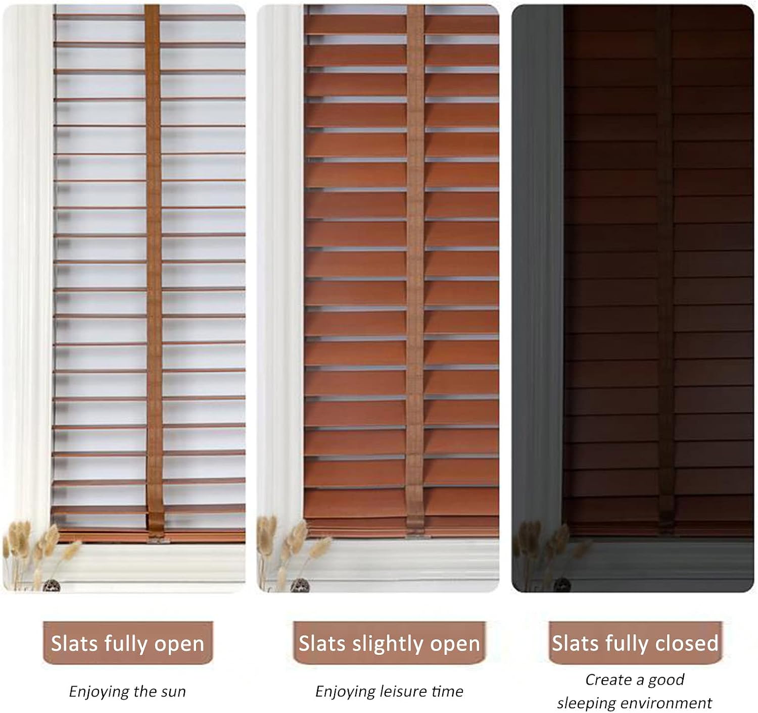 Persianas venecianas de madera, persianas horizontales con cintas, persianas venecianas de madera real para ventanas, cortinas de aislamiento