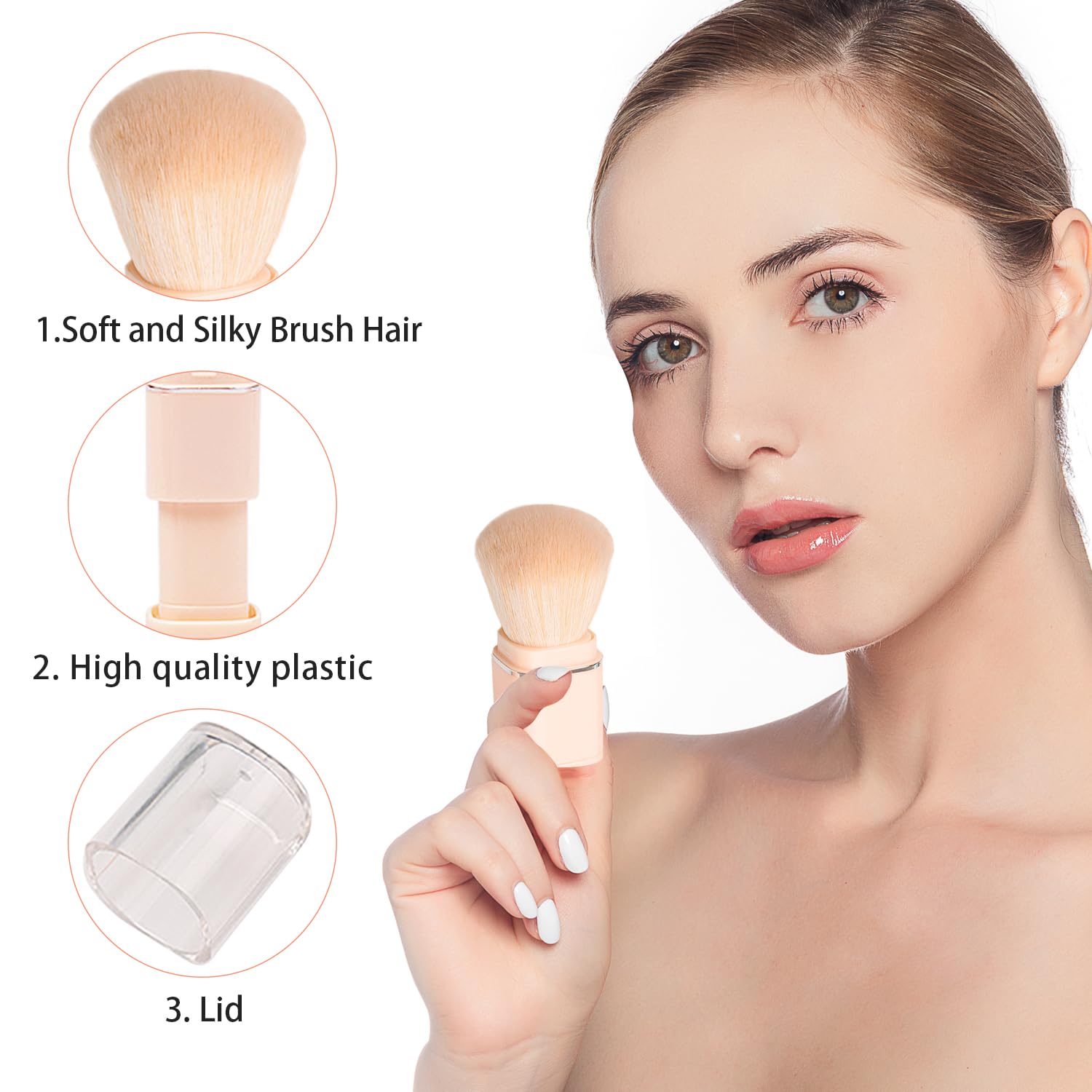 Falliny Brochas de maquillaje dobles, brocha retráctil para base de polvo Kabuki, 2 en 1, esponja de maquillaje de viaje, juego de brochas para