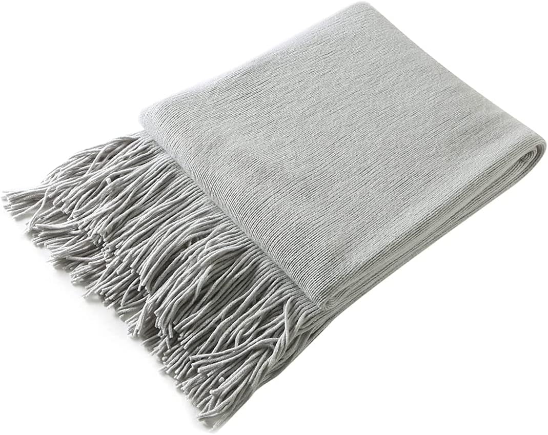 Homiest – Manta decorativa de punto con flecos, manta ligera tejida de acrílico, manta suave y acogedora con borlas para sofá, sillón, cama (gris
