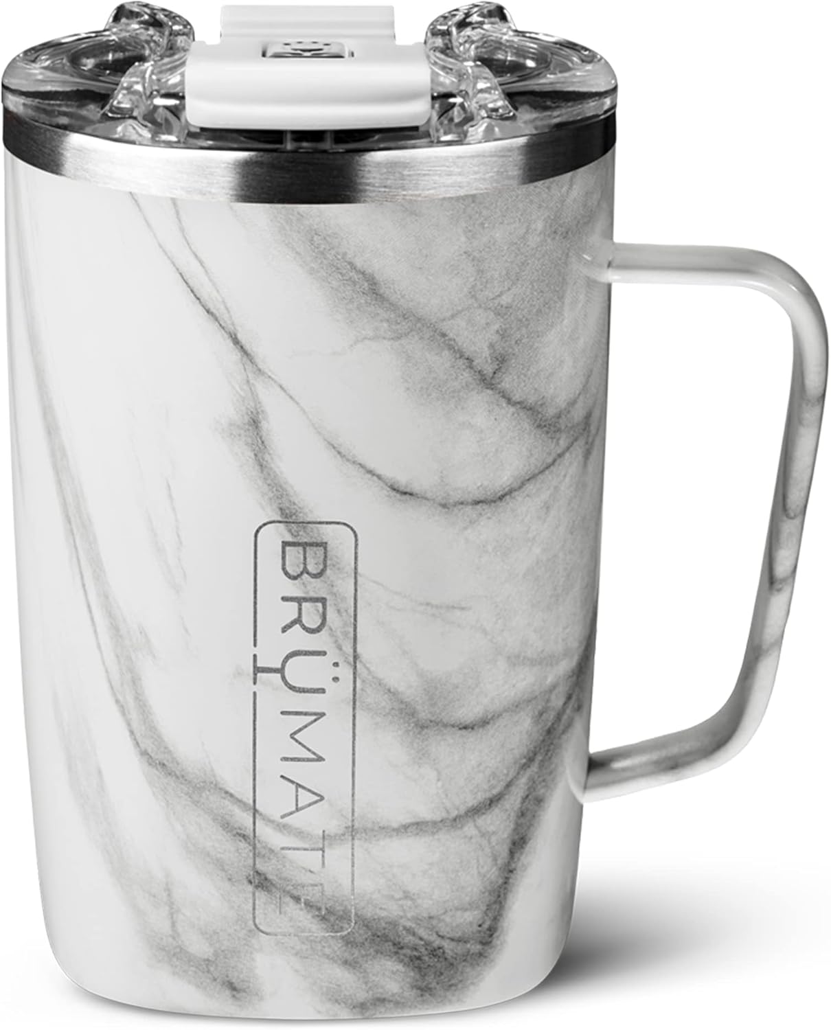 BrüMate Toddy – Taza de café aislada 100% a prueba de fugas con asa y tapa, taza de viaje de acero inoxidable, taza de café de doble pared (Carrara)
