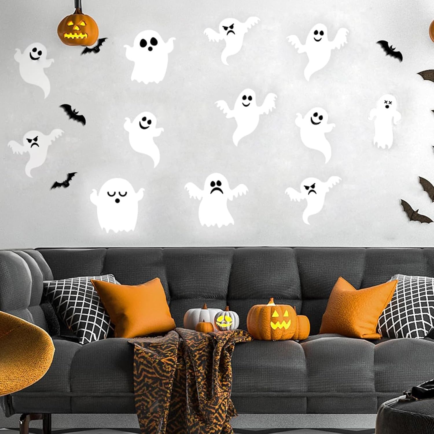Decoración de pared de Halloween, 21 piezas de calcomanías de fantasmas 3D, calcomanías de pared de Halloween, reutilizables, autoadhesivas,