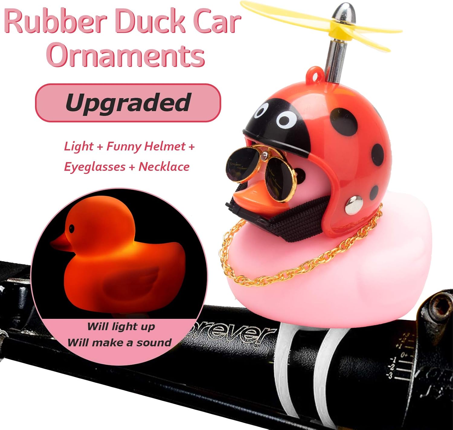 wonuu Adornos de pato de goma para automóvil, campana de bicicleta de pato rosa, decoración de tablero de automóvil, cuernos de bicicleta de pato