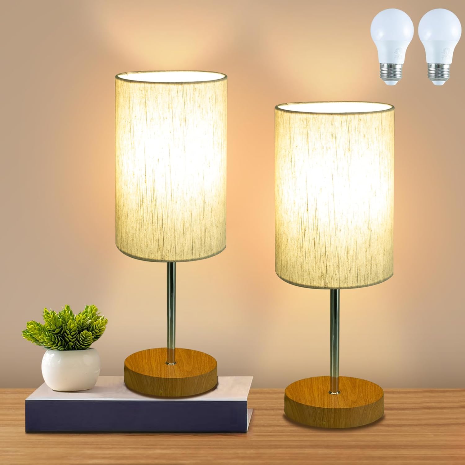Paquete de 2 lámparas de mesa pequeñas, lámparas de noche para mesita de noche con interruptor de cable, lámpara de escritorio moderna minimalista