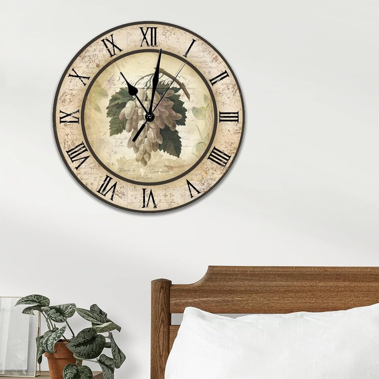Relojes de pared de madera de vino de uva, relojes antiguos sin marco de 12 pulgadas, silenciosos, sin tictac, funciona con pilas, reloj de pared