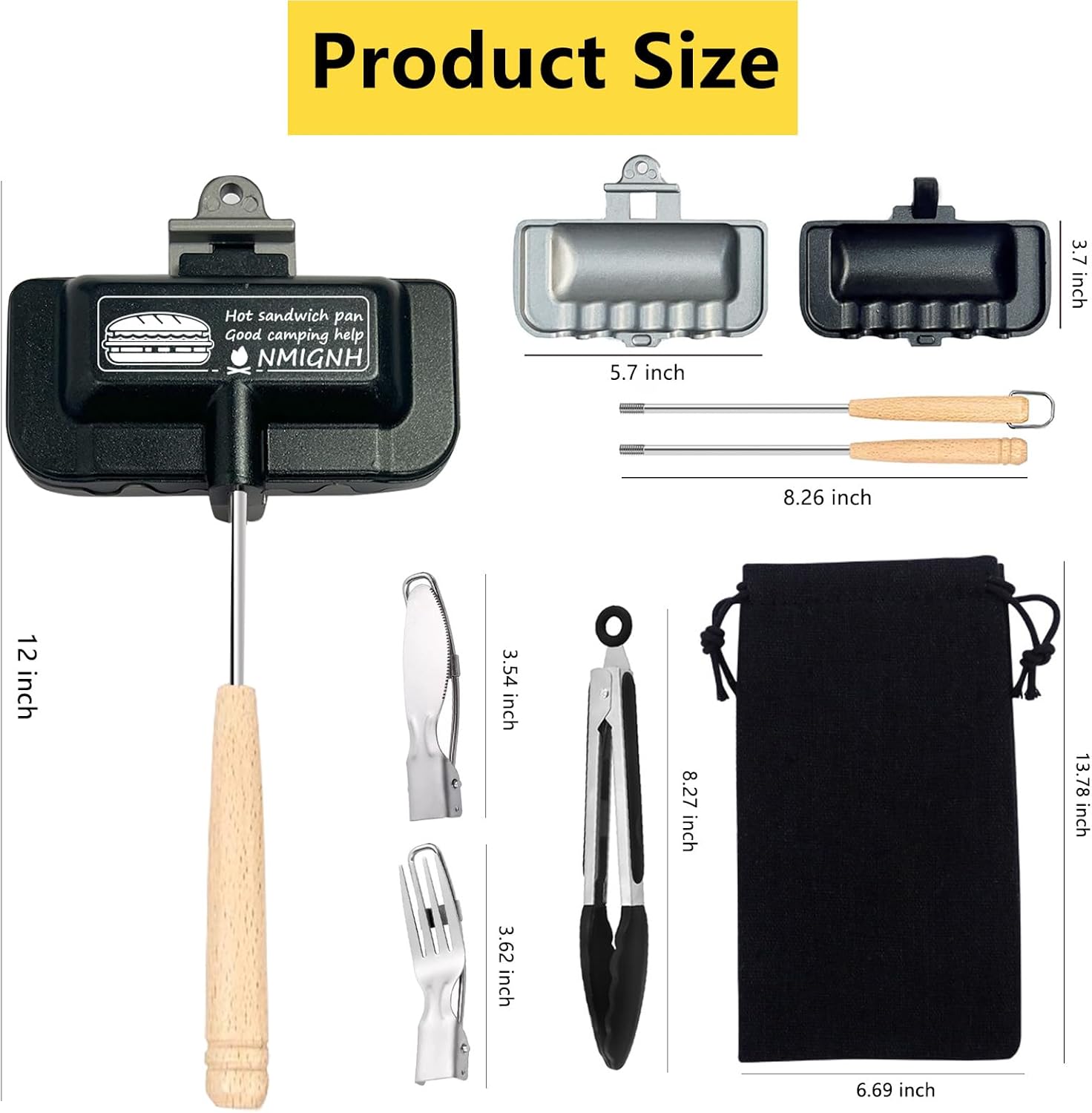 Sandwichera 4w1h, sandwichera caliente, bandeja para hornear sándwiches de doble cara, sándwiches de desayuno, sandwichera portátil para acampar al
