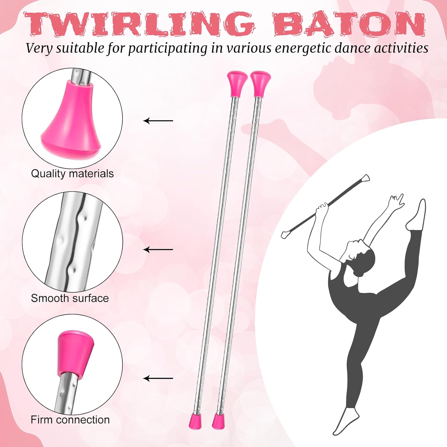 Twirling Baton Baton – Bastón de gimnasia unisex para niños, banda de marcha de bastón de metal para espectáculos de talentos, baile artístico, giro