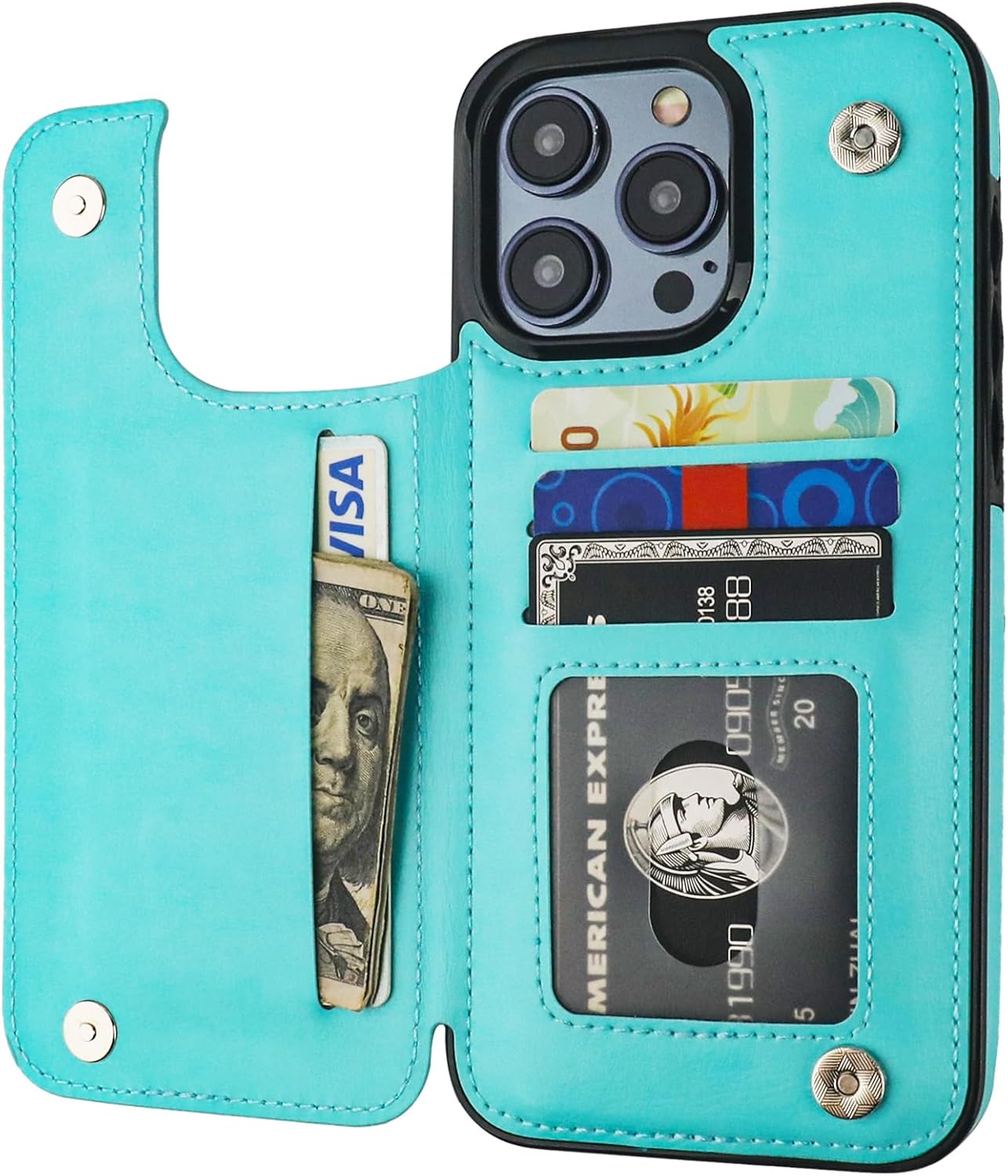 Onetop Funda tipo cartera compatible con iPhone 15 Pro Max con soporte para tarjetas, funda de piel sintética con ranuras para tarjetas, doble