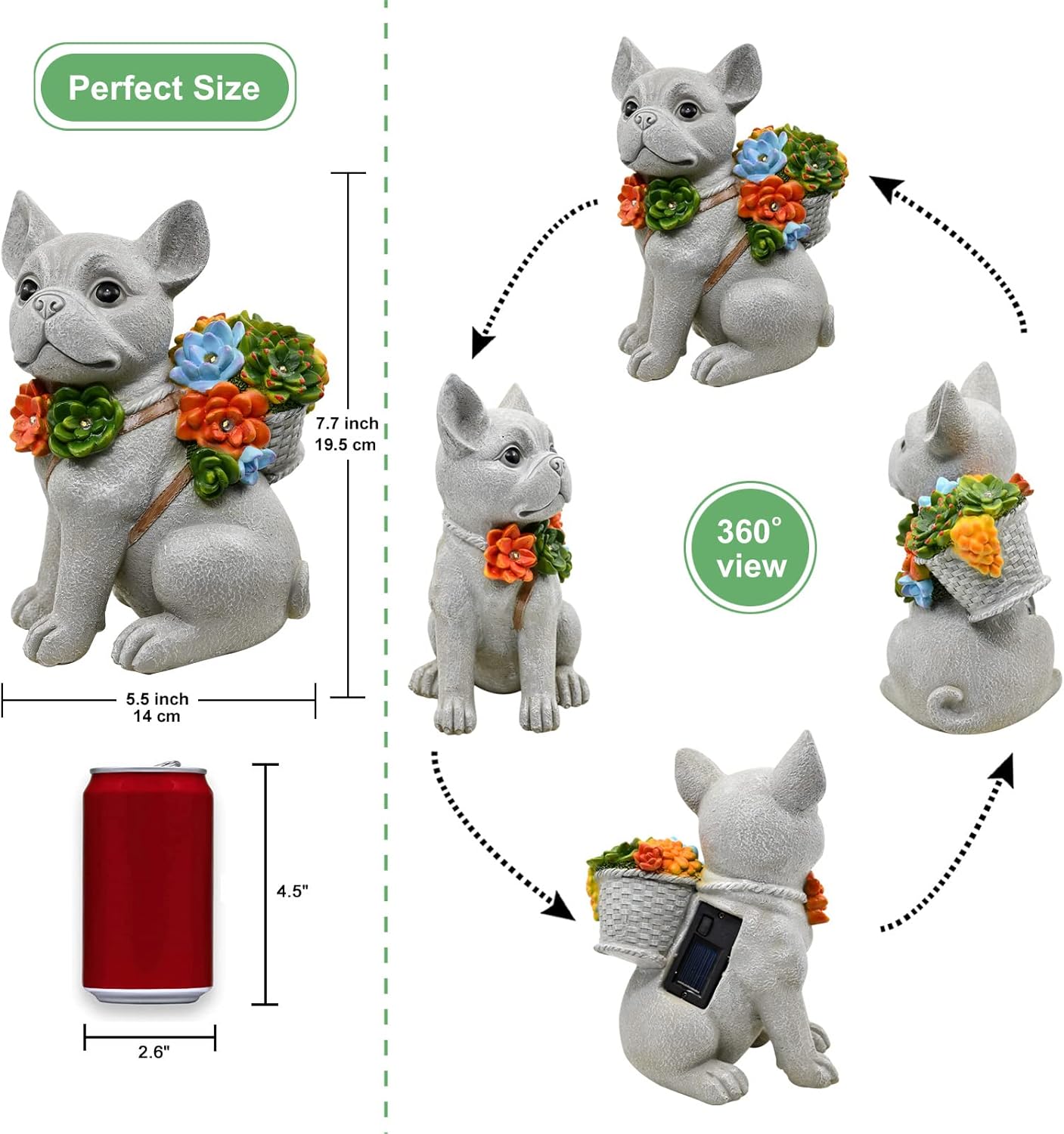 Garden Decor Dog Statue Outdoor – Solar Dog Succulent Figurine Outsides Decorations Puppy for Patio, Balcony, Yard, Lawn Ornament – Unique Gift for
