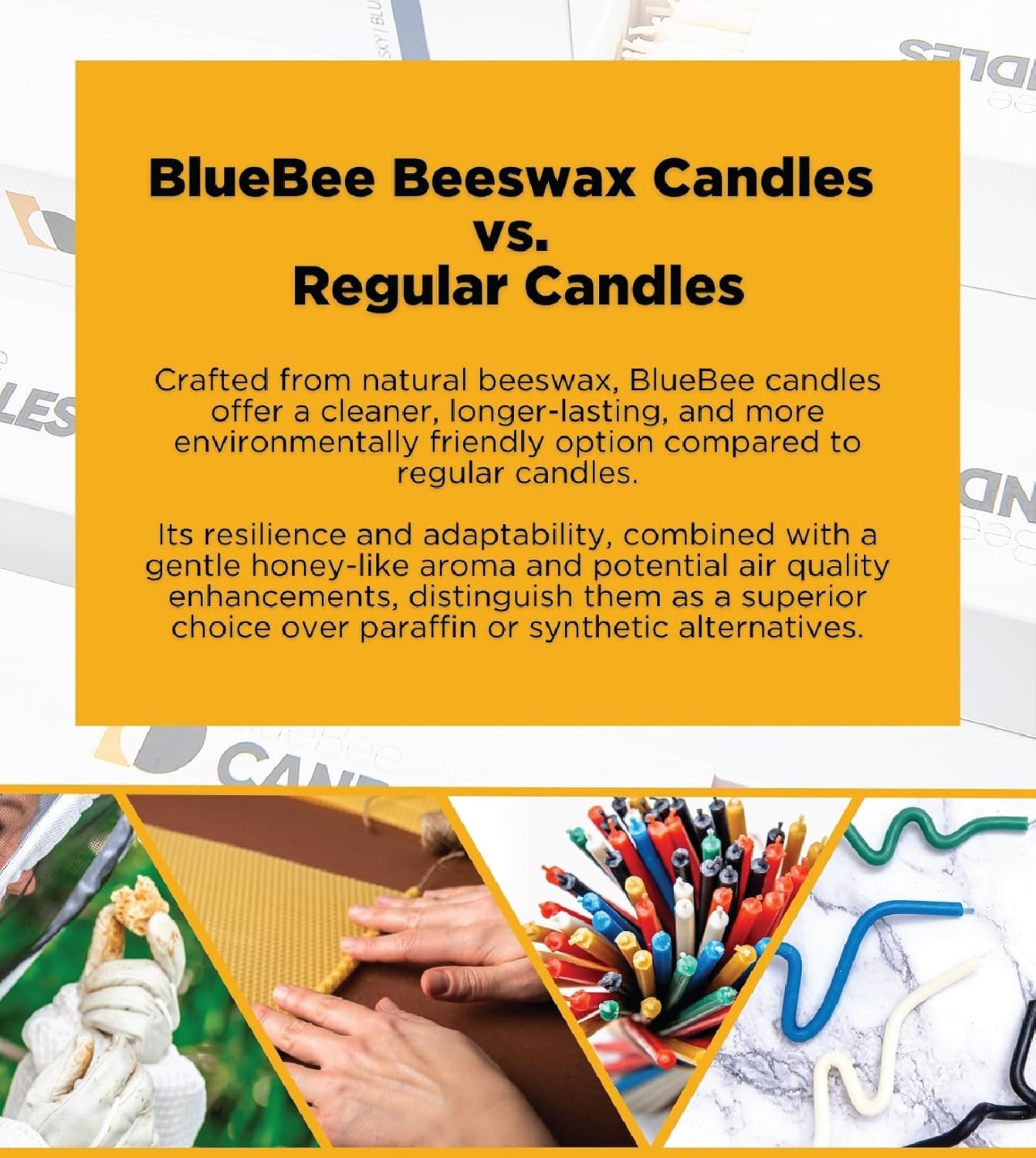 BlueBee – Velas de cera de abeja pura a granel para el hogar, 50 velas altas y delgadas, aroma a miel, sin humo, de larga duración, totalmente