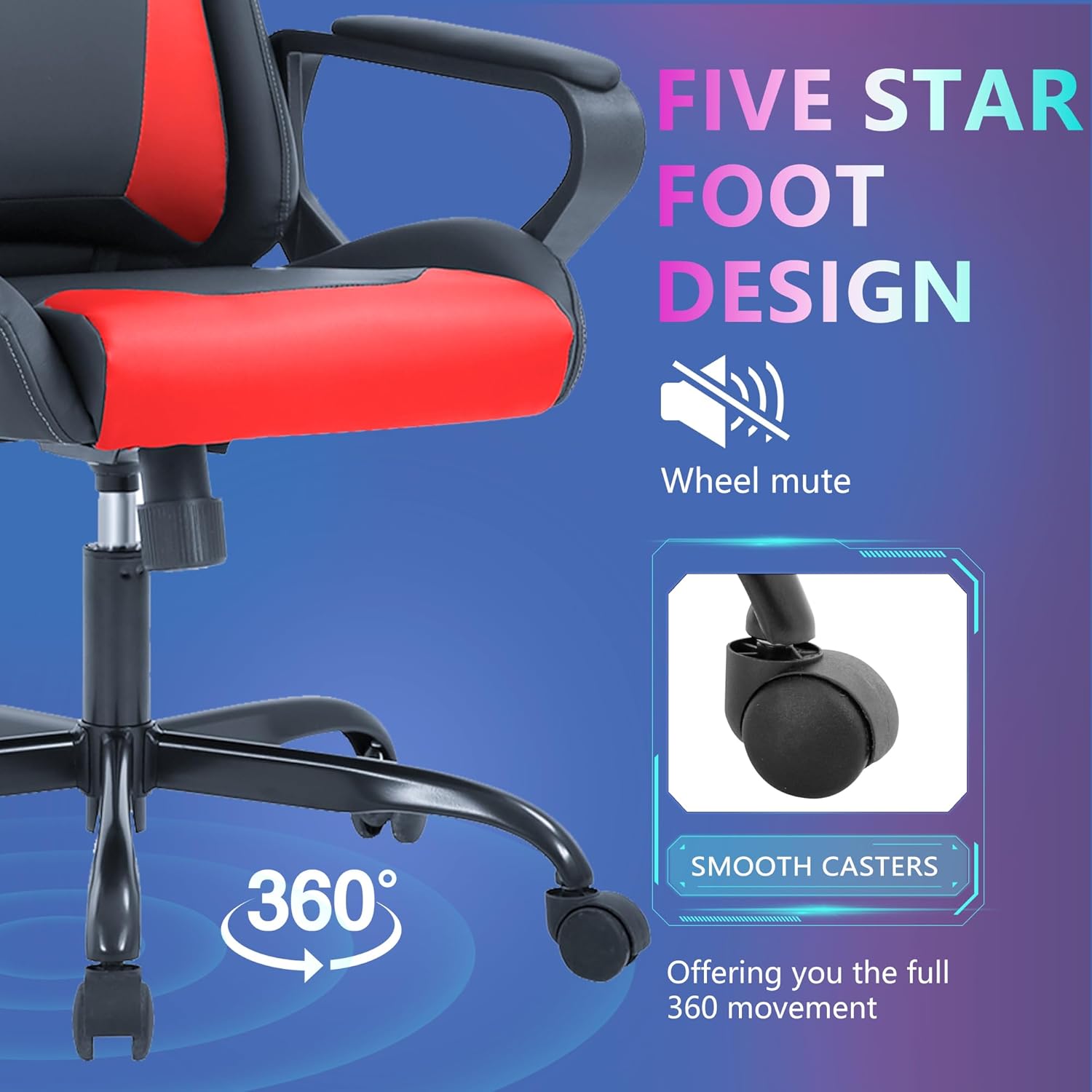 PayLessHere Silla ergonómica de escritorio de carreras, silla de computadora con reposabrazos, giratoria de 360 y ruedas de poliuretano, silla de