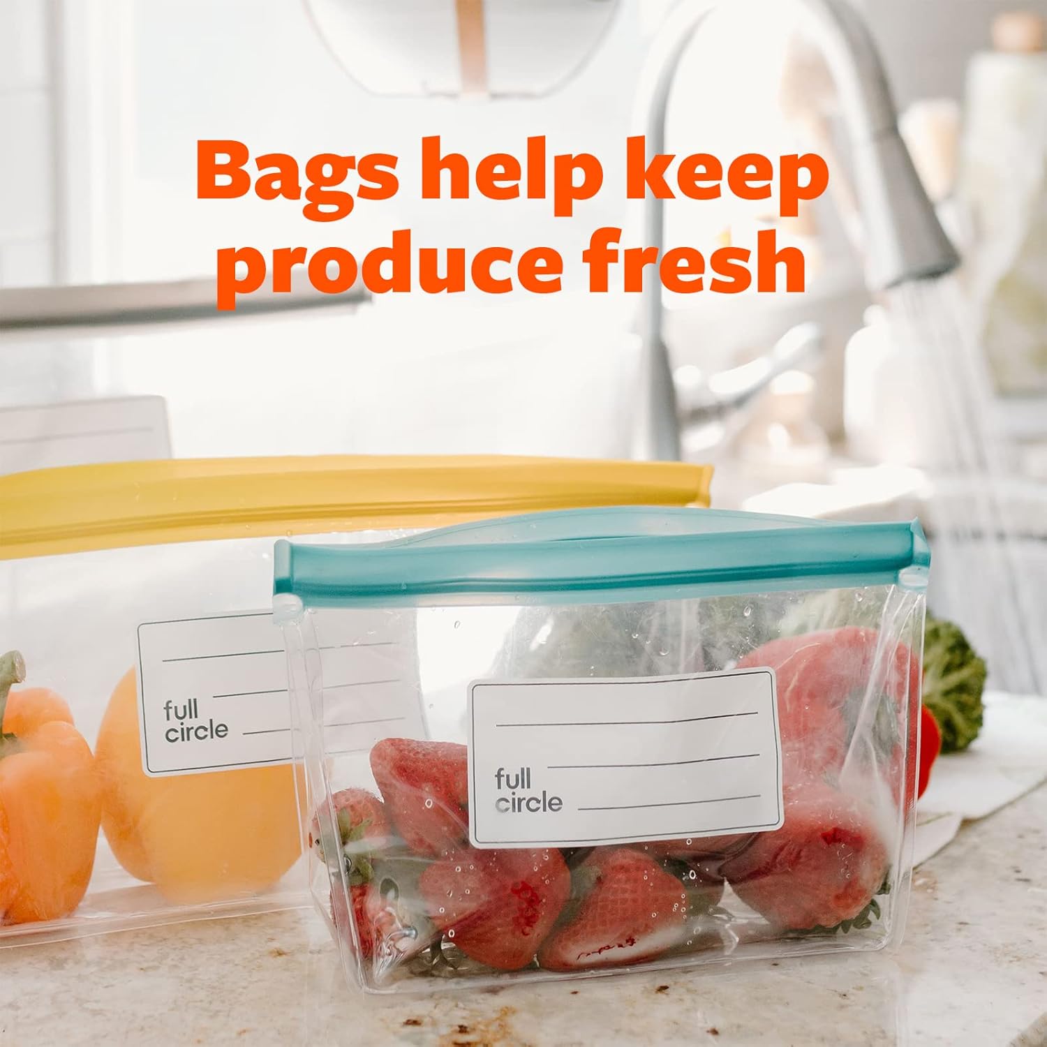 Full Circle Ziptuck – Bolsa de almacenamiento grande reutilizable para productos, segura para alimentos, bolsa de almacenamiento de alimentos sin