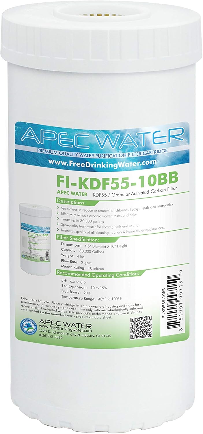 APEC Water Systems FI-KDF55-10BB – Filtro de agua de repuesto para reducción de metales pesados, 4.5 x 10 pulgadas, color blanco