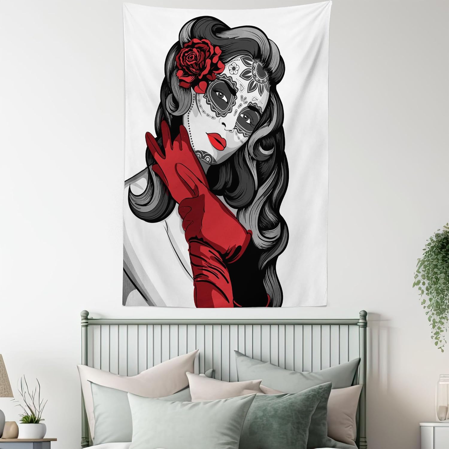 Ambesonne Tapiz de calavera, estilo mexicano con forma de azúcar, floral, malvado, gótico, arte muerto, latín, para colgar en la pared para