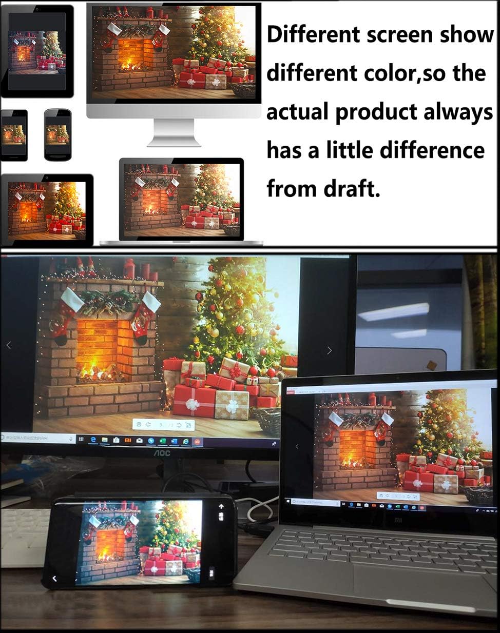 Kate Telón de fondo de Navidad de 6.5 x 6.5 pies  6.6 x 6.6 ft, corona de árbol de Navidad, chimenea, computadora, impreso, fondo de tela,