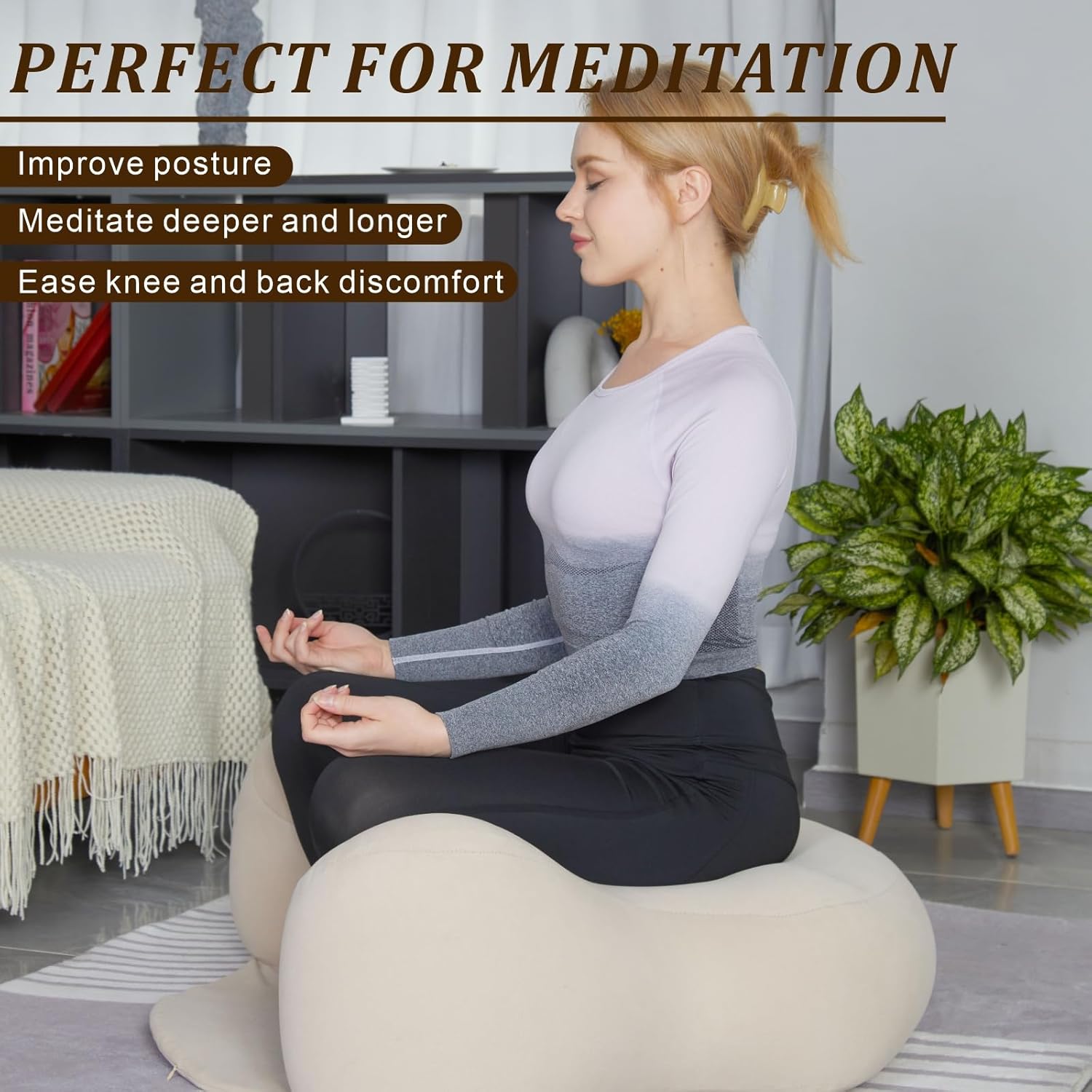 Cojín inflable grande de meditación Zafu Yoga, almohada de suelo de meditación sentado en el suelo, cojín grande de suelo para adultos, funda