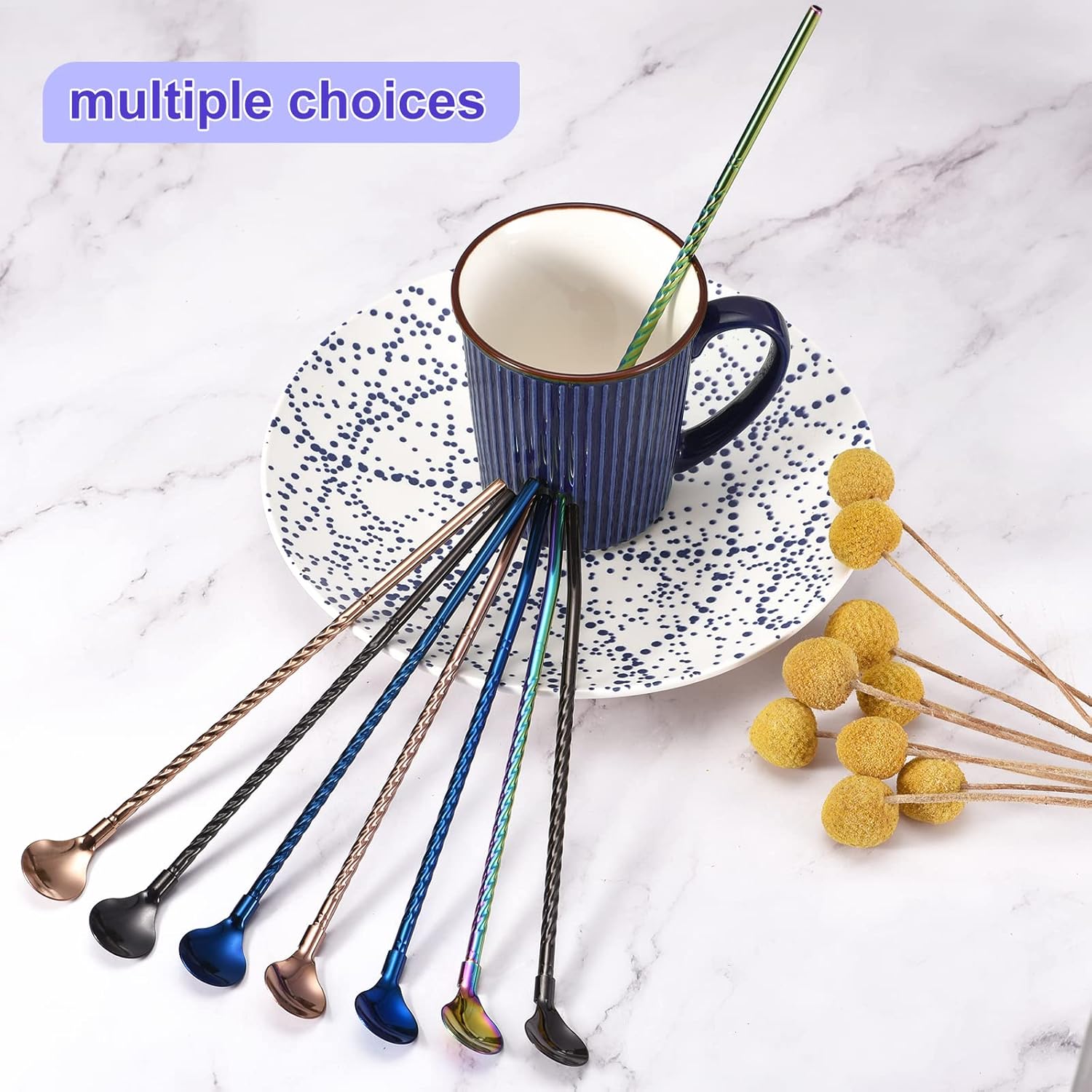 uxcell Pajitas de cuchara de acero inoxidable, 4 pajitas de metal reutilizables de 8.6 pulgadas de mango largo, cucharas para batidos y cócteles,