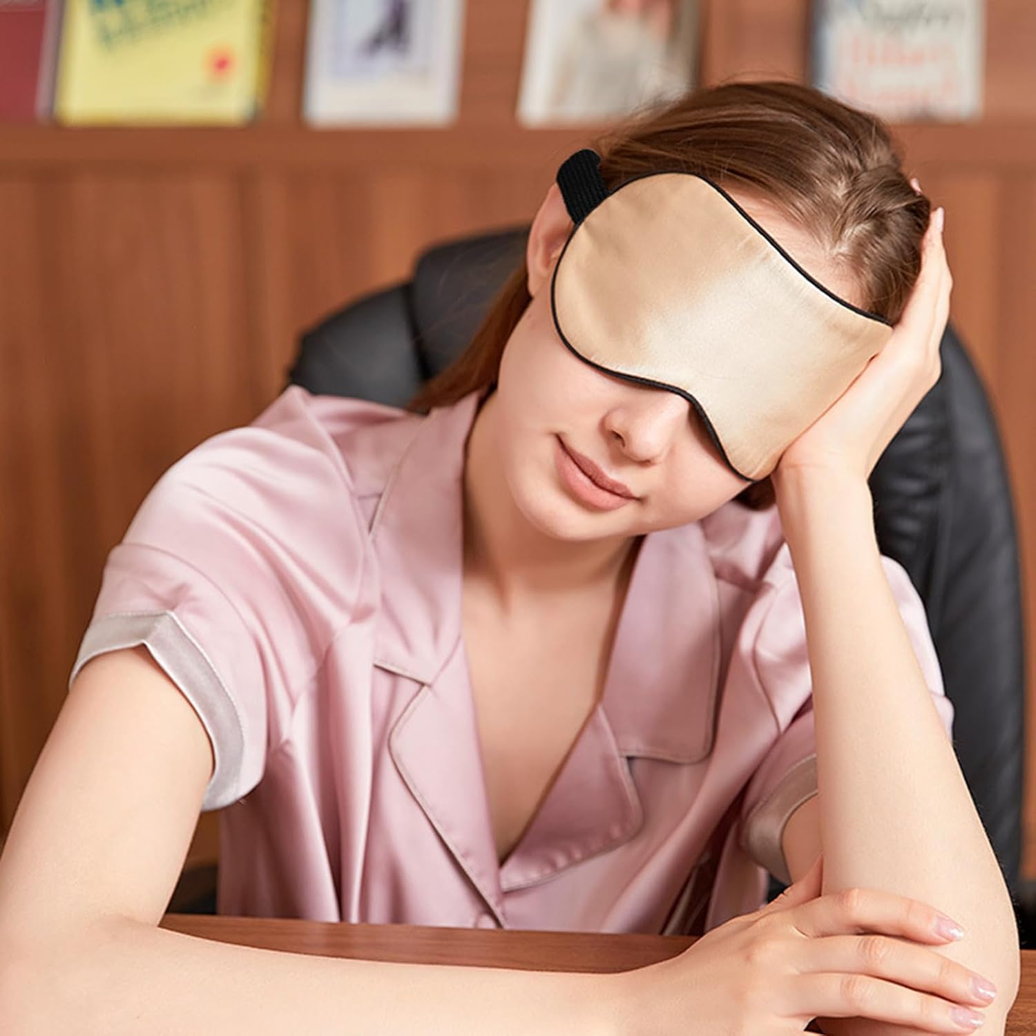 aoozleny 19 Momme – Mascarillas para dormir de seda de morera 100 % pura, relleno de seda de morera pura, sombra de ojos de lujo con correa