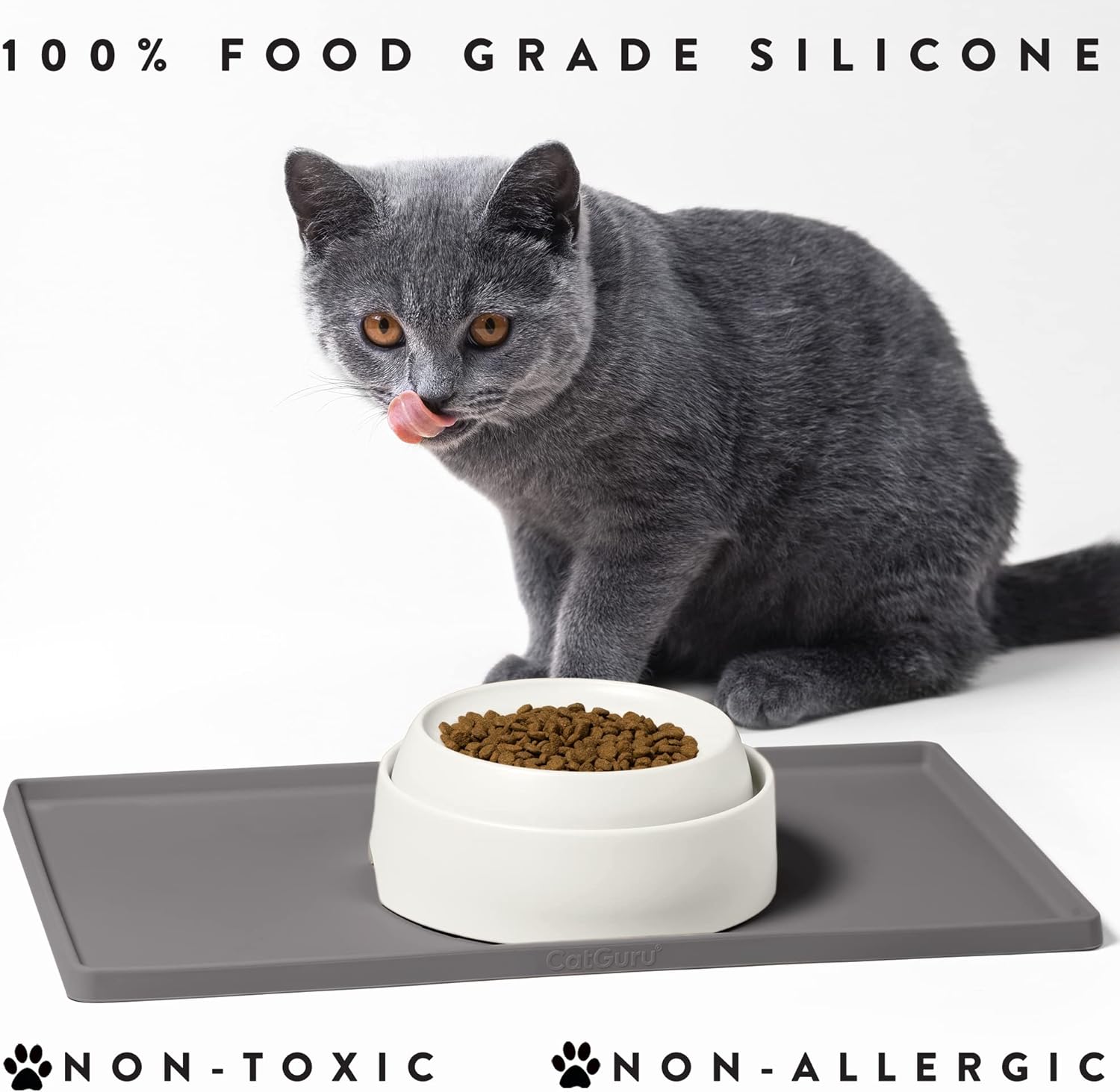 CatGuru Tapete de comida para gatos, tapete de alimentación pequeño y grande, mantel individual de silicona 100% impermeable para mascotas,
