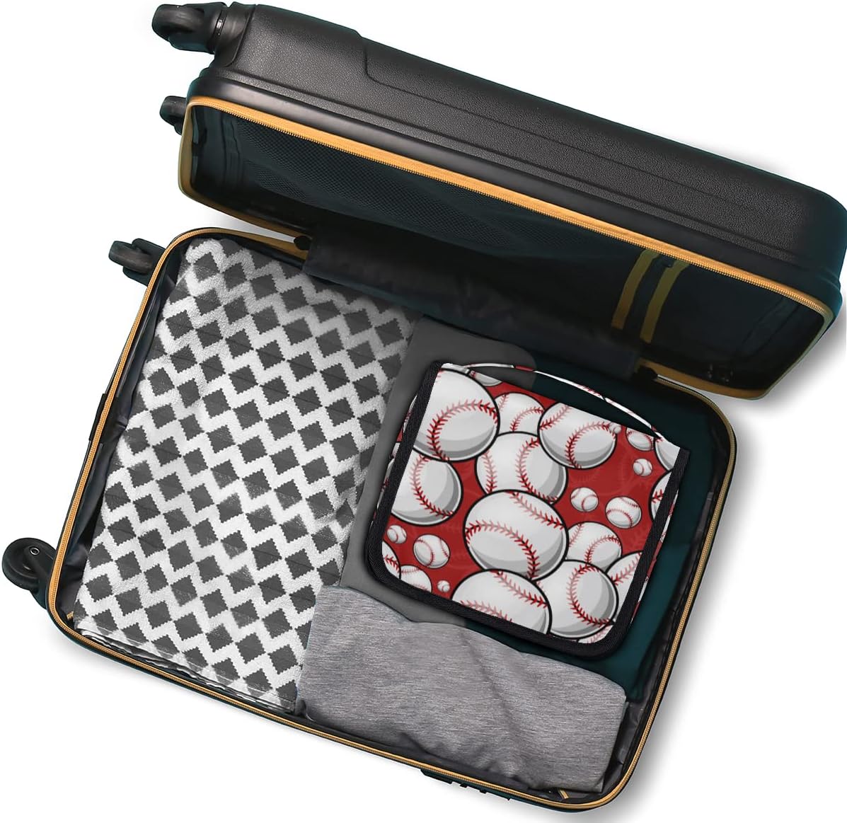 Neceser deportivo de béisbol para mujeres y hombres con gancho para colgar, patrón de béisbol, bolsa de cosméticos de viaje, estuche de maquillaje,