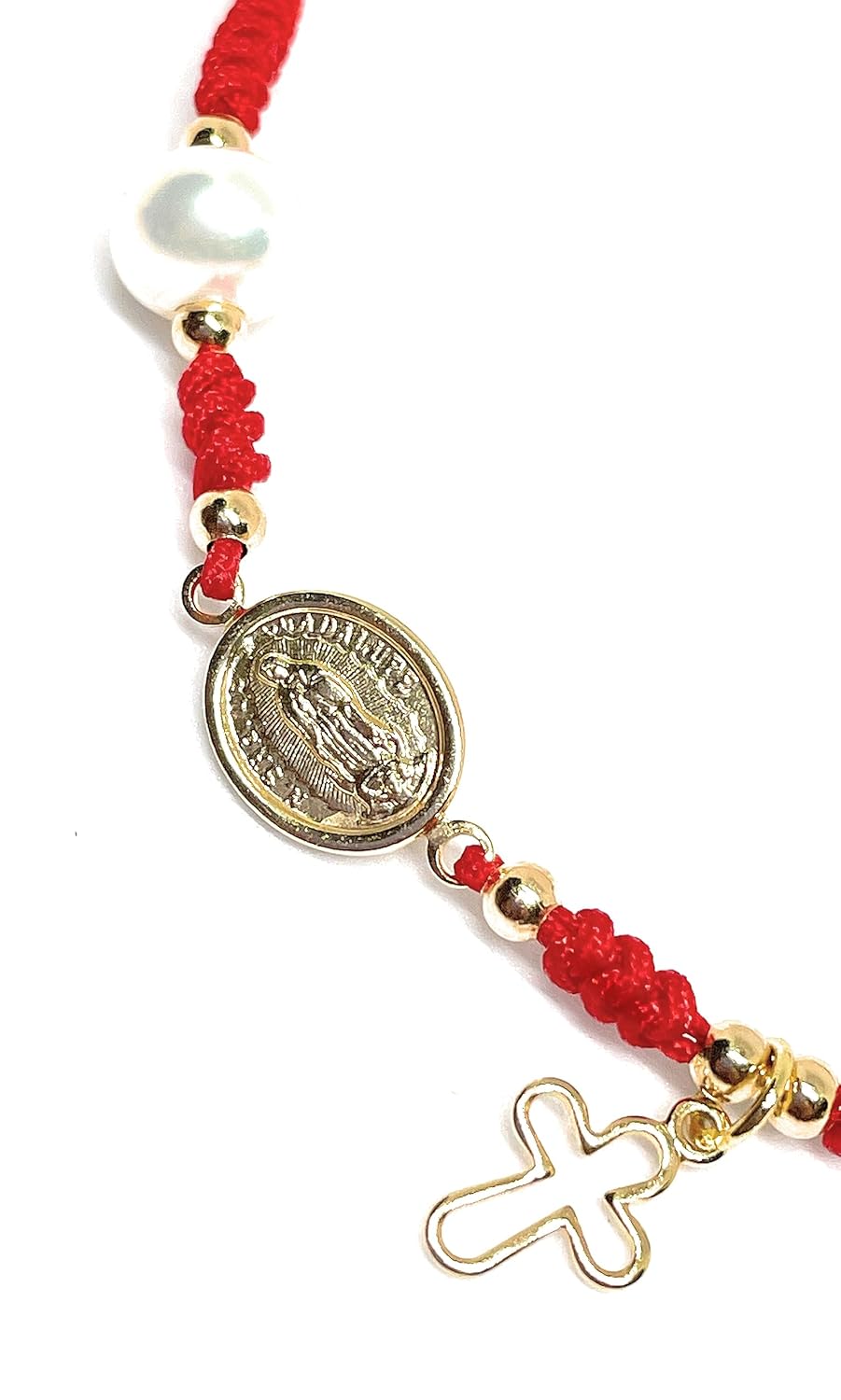 Red String Bracelet Guadalupe Virgin with Cultured Freshwater Pearl for Women – Pulsera roja virgen de guadalupe y Perla cultivada – Vero Silva