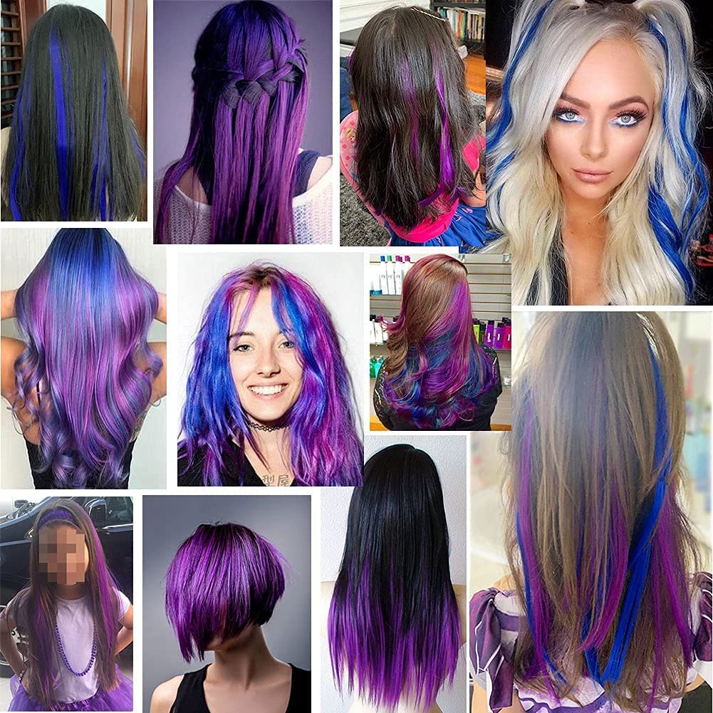 12 extensiones de cabello de colores de 21 pulgadas, peluca de colores con reflejos, lacio, resistente al calor, extensiones sintéticas con clip